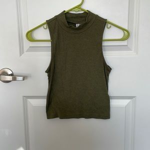 Green Ribbed High Neck Crop Top